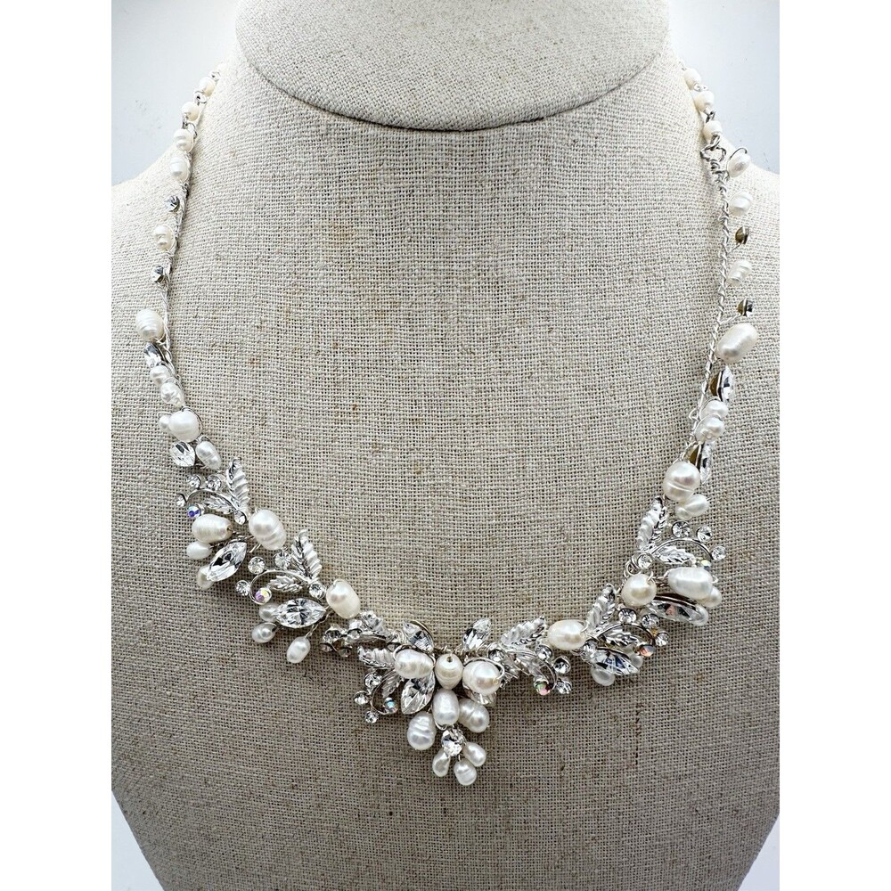 Freshwater Pearl Rhinestone Bridal Necklace 18”